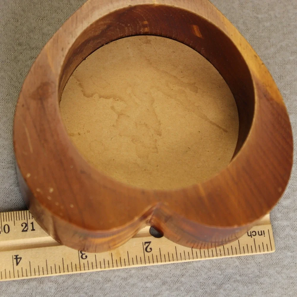 Handmade Heart Trinket Box Cedar Wood Brown Swivel Lid Signed Folk Art Gift